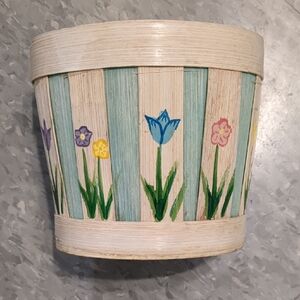 Floral Stripe Decorative Planter - Blue & Cream